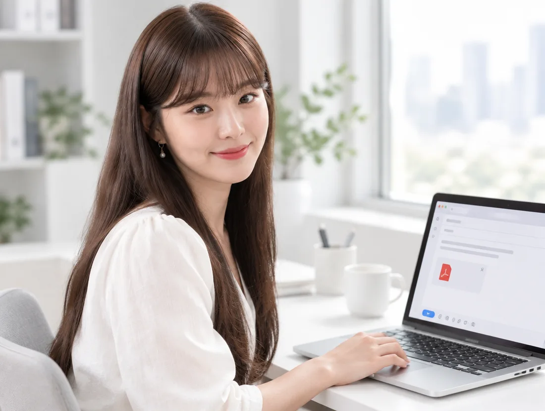 노트북으로 인쇄 파일을 메일로 보내는 고객